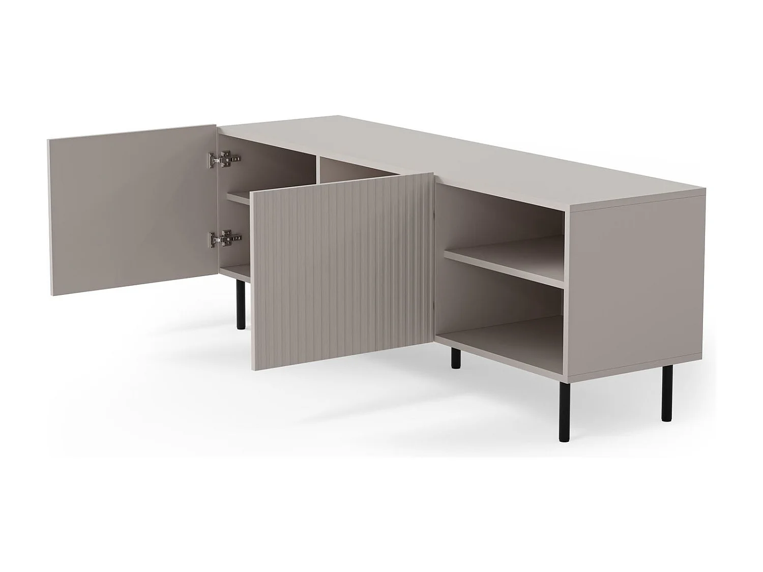 Meuble TV bas Paxos/Portes tournantes/MDF et plateau de meuble/Gris