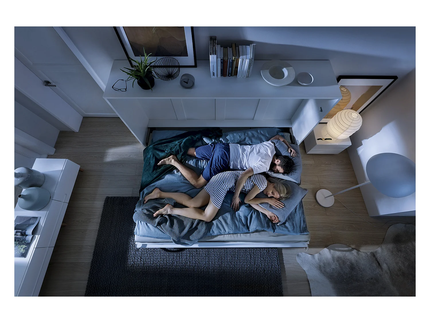 Wandklappbett CONCEPT PRO CP-04 Horizontal 140x200 WEISS MATT, klappbares Wandbett, Schrank mit integriertem Bett, Lattenrost inklusive.