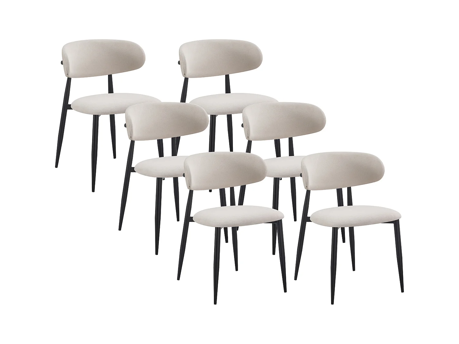 Lot de 6 chaises en tissu et métal noir - Beige et noir - LEA
