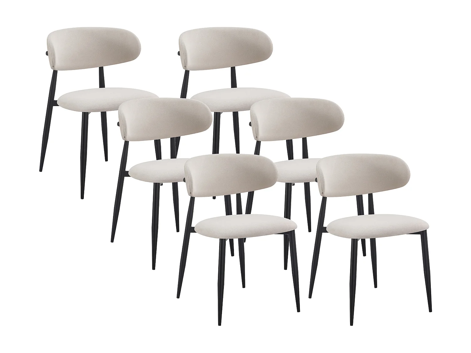 Lot de 6 chaises en tissu et métal noir - Beige et noir - LEA
