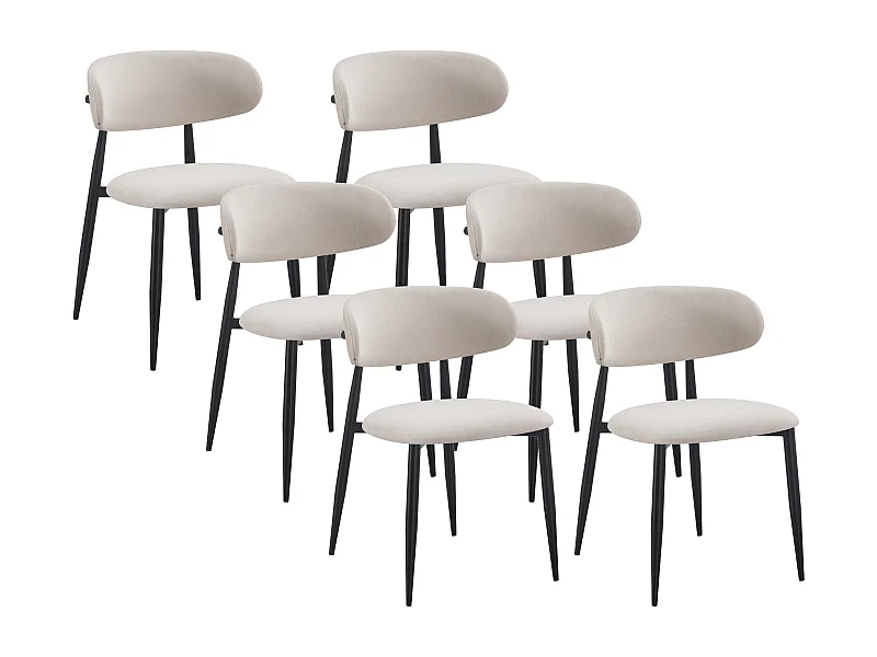 Lot de 6 chaises en tissu et métal noir - Beige et noir - LEA