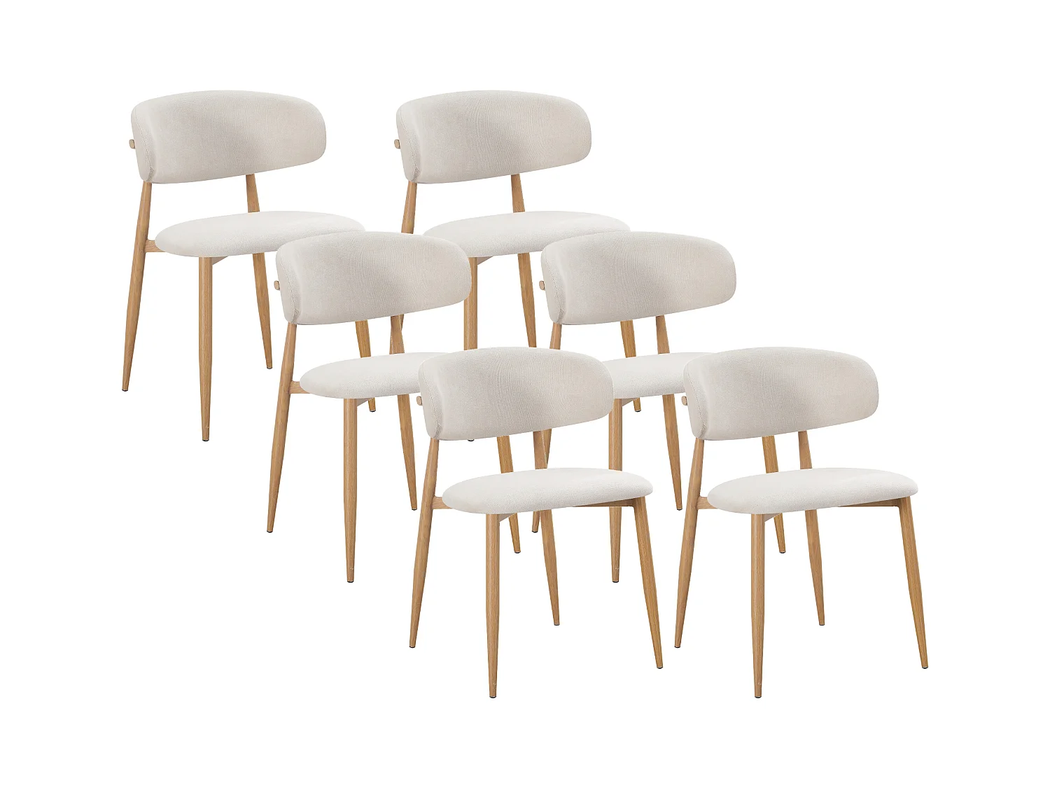 Lot de 6 chaises en tissu et effet bois chêne - Beige et naturel - LEA