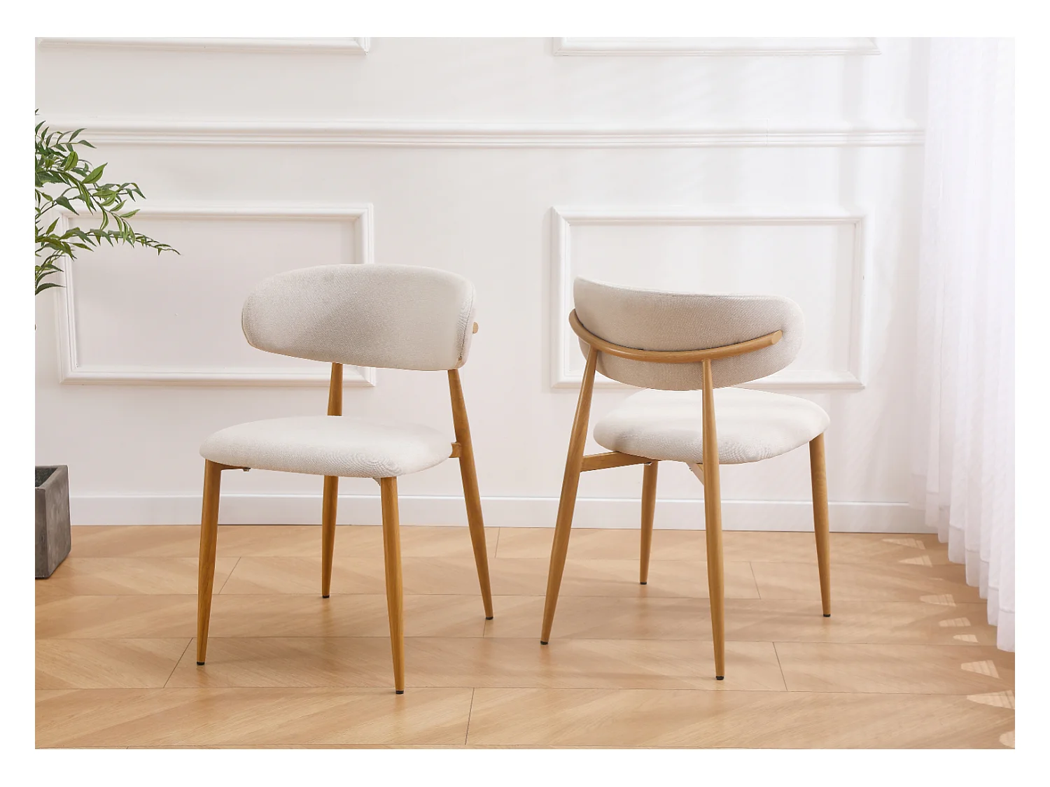 Set van 6 stoelen in stof en eikenhouteffect – Beige en naturel – LEA