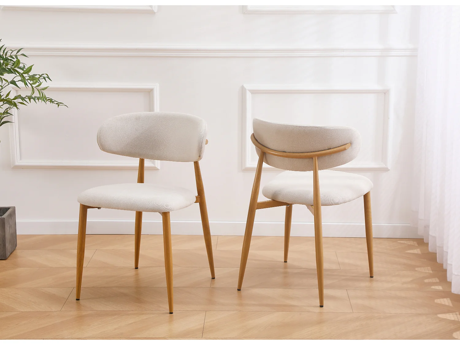 Lot de 6 chaises en tissu et effet bois chêne - Beige et naturel - LEA