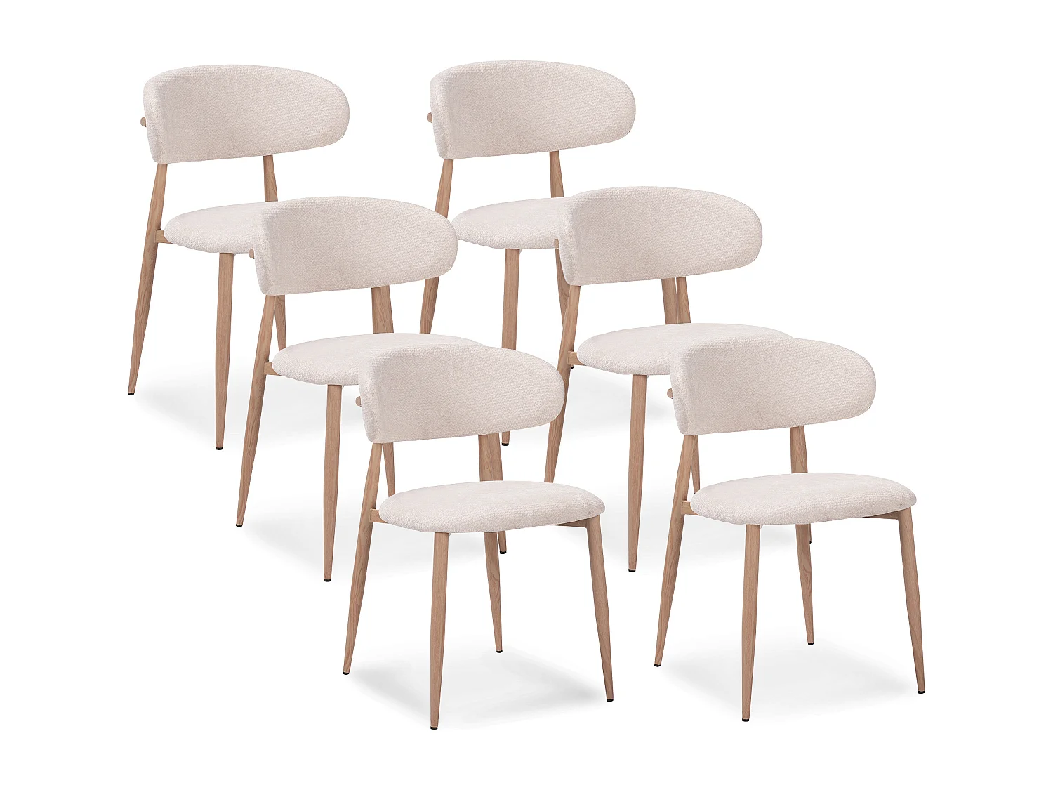 Lot de 6 chaises salle à manger - Tissu beige - Pieds effet bois chêne naturel clair - LEA
