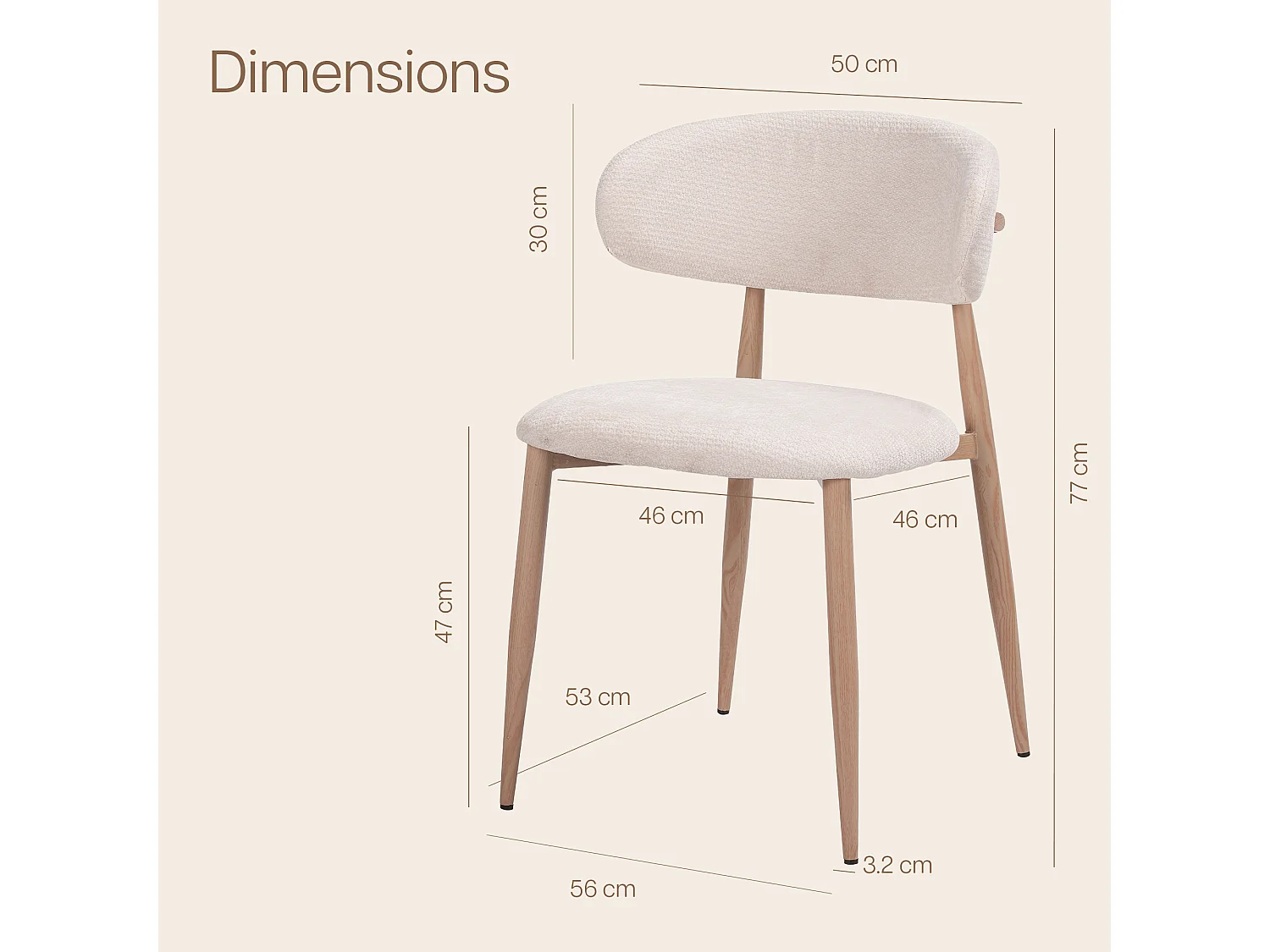 Lot de 6 chaises salle à manger - Tissu beige - Pieds effet bois chêne naturel clair - LEA