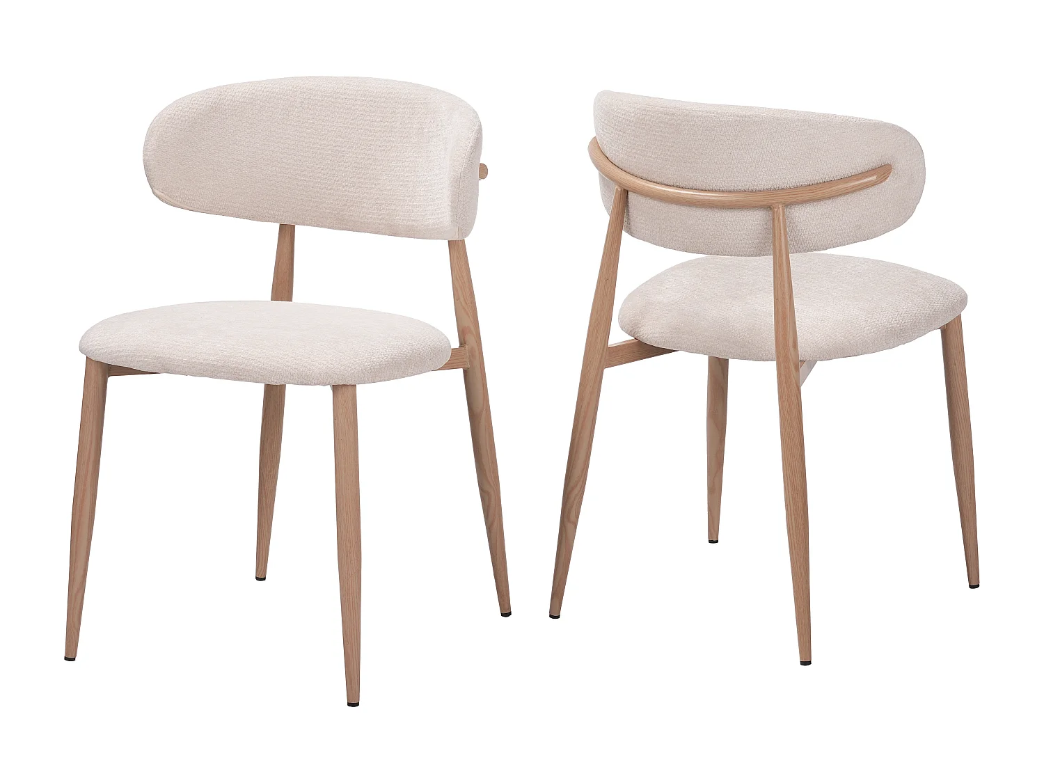 Lot de 6 chaises salle à manger - Tissu beige - Pieds effet bois chêne naturel clair - LEA