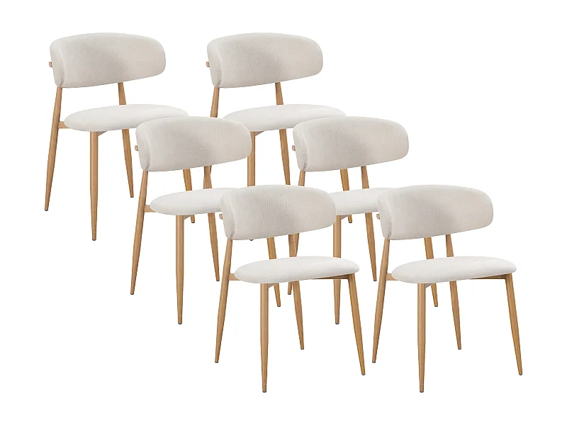 Lot de 6 chaises en tissu et effet bois chêne - Beige et naturel - LEA