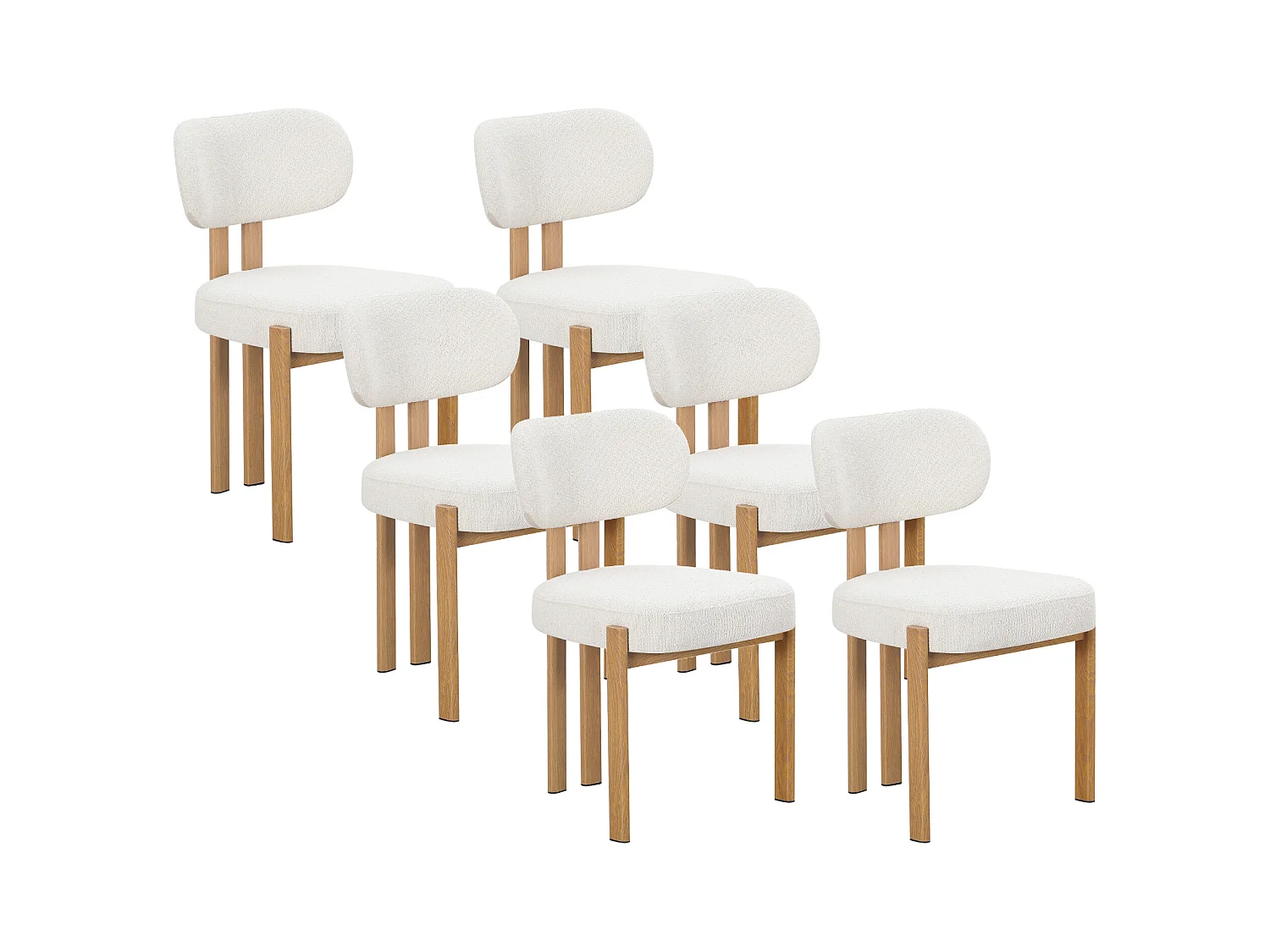Lot de 6 chaises en tissu bouclette et effet bois chêne - Beige et naturel - NOA
