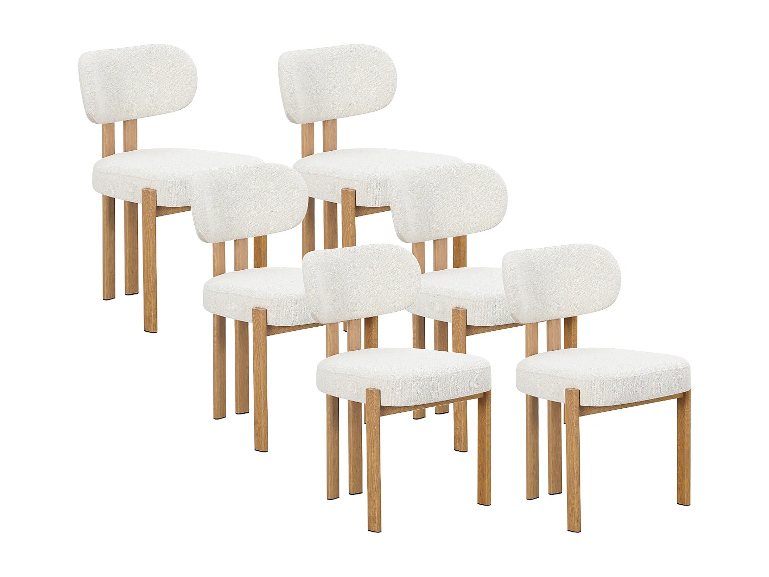 Lot de 6 chaises en tissu bouclette et effet bois chêne - Beige et naturel - NOA