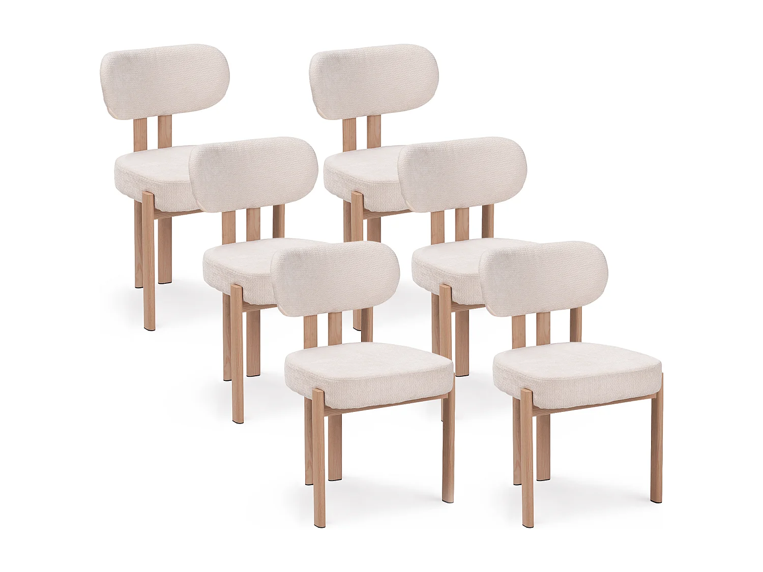 Lot de 6 chaises en tissu et effet bois chêne - Beige et naturel - NOA
