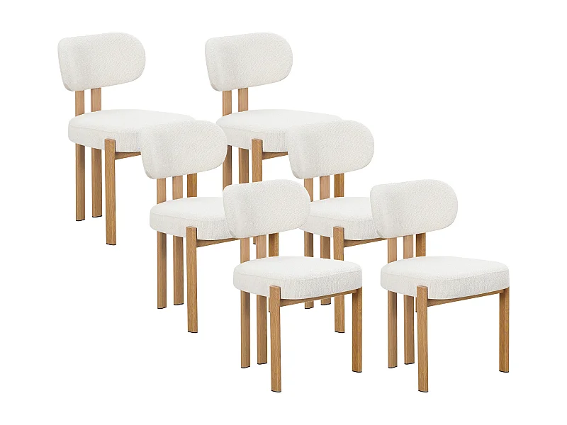 Lot de 6 chaises en tissu bouclette et effet bois chêne - Beige et naturel - NOA