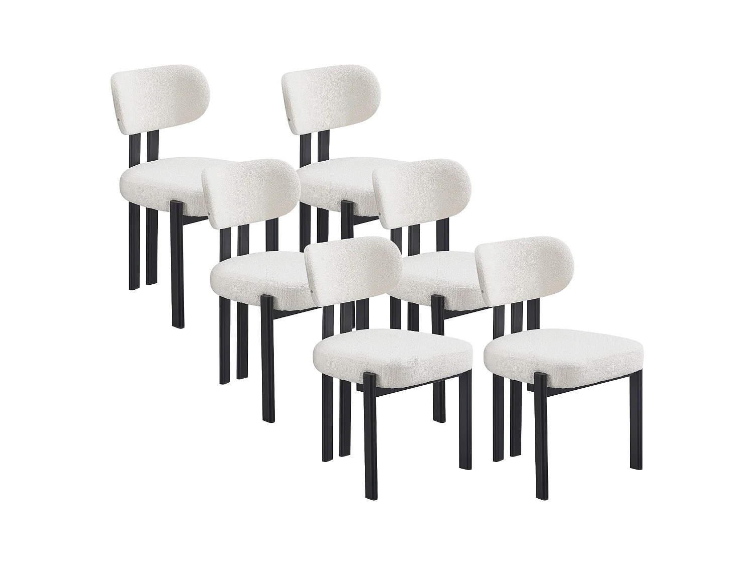 Lot de 6 chaises en tissu bouclette et métal noir - Beige et noir - NOA