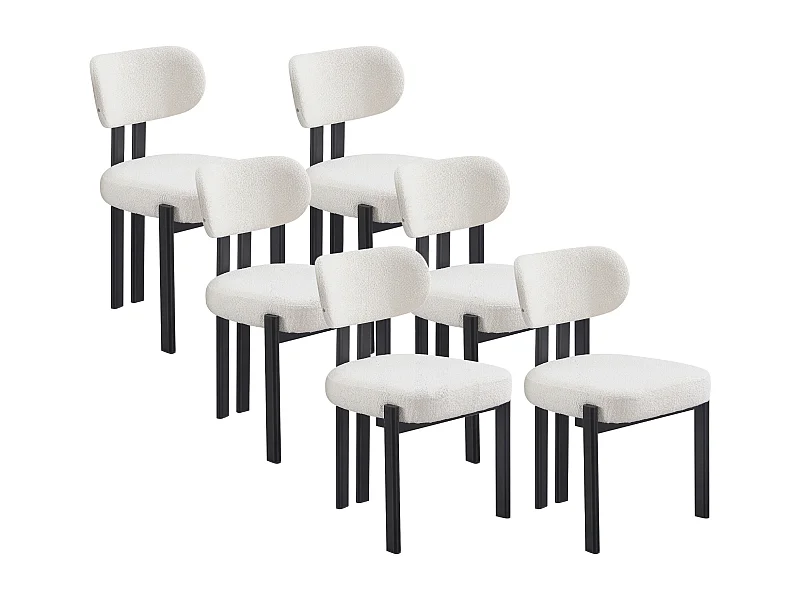 Lot de 6 chaises en tissu bouclette et métal noir - Beige et noir - NOA