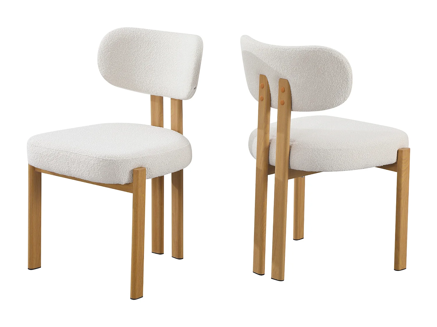 Stühle 2er-Set - Bouclé-Stoff & Eichenholzoptik - Beige & Natur - NOA