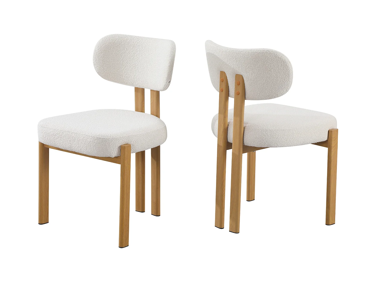 Lot de 2 chaises en tissu bouclette et effet bois chêne - Beige et naturel - NOA