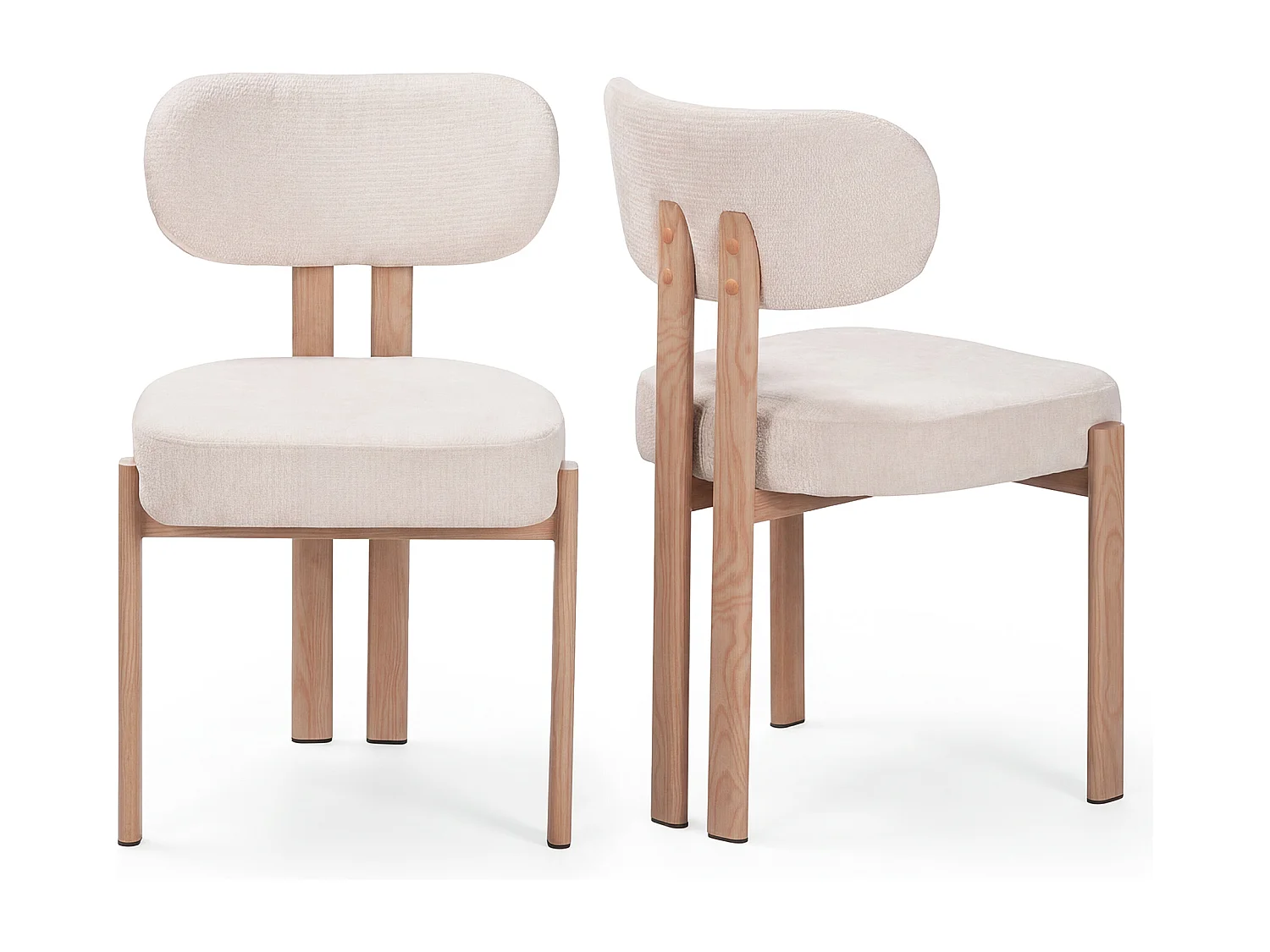 Lot de 2 chaises salle à manger - Tissu beige - Pieds effet bois chêne naturel clair - NOA