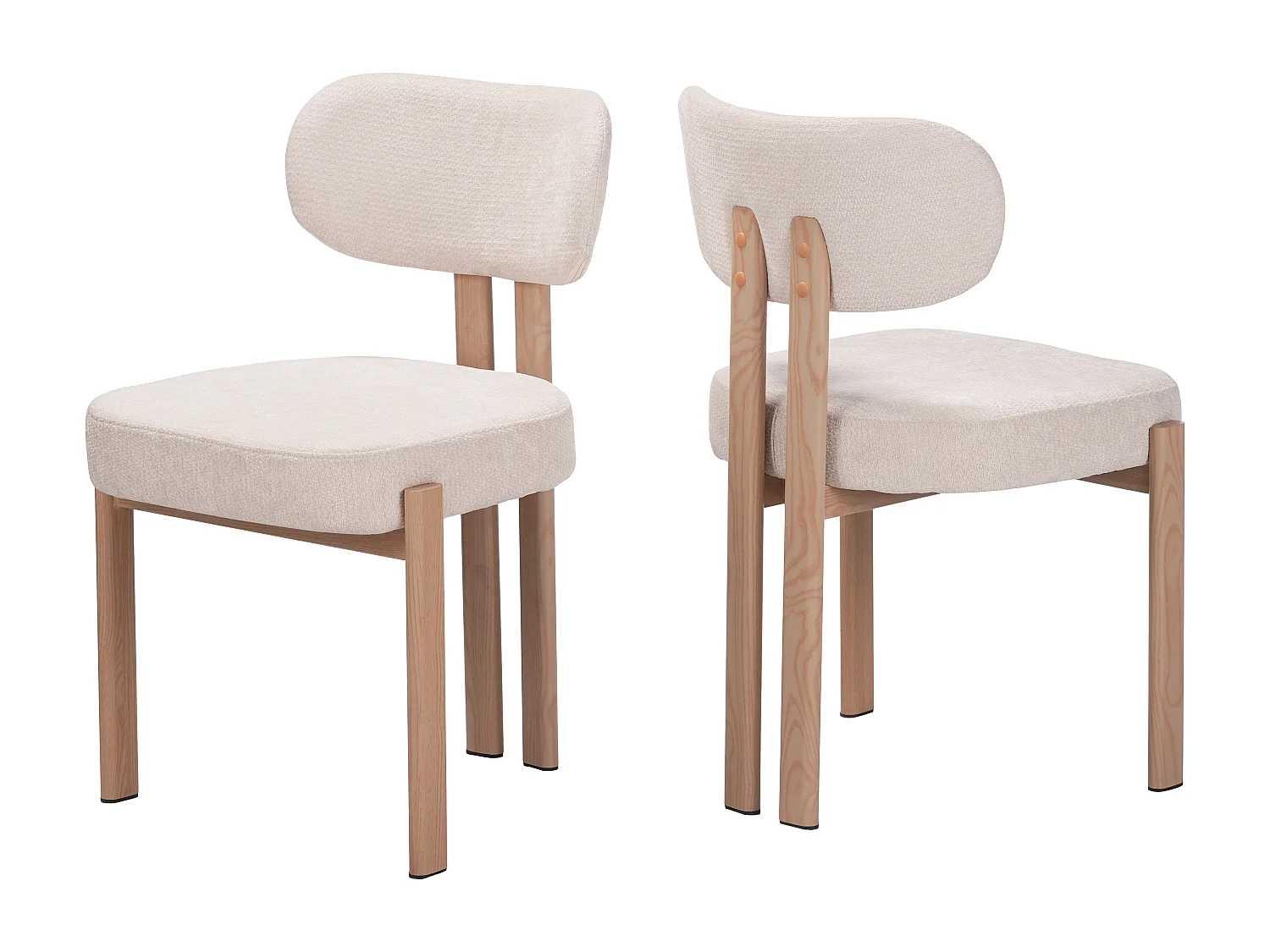 Lot de 2 chaises salle à manger - Tissu beige - Pieds effet bois chêne naturel clair - NOA