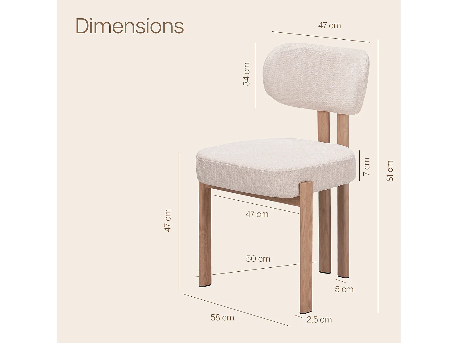 Lot de 2 chaises salle à manger - Tissu beige - Pieds effet bois chêne naturel clair - NOA