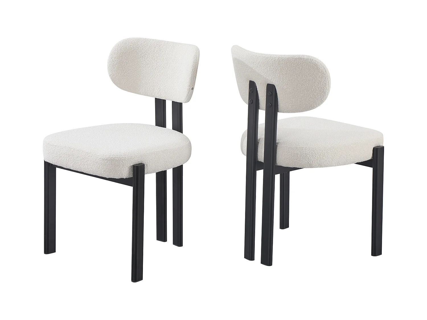 Lot de 2 chaises en tissu bouclette et métal noir - Beige et noir - NOA
