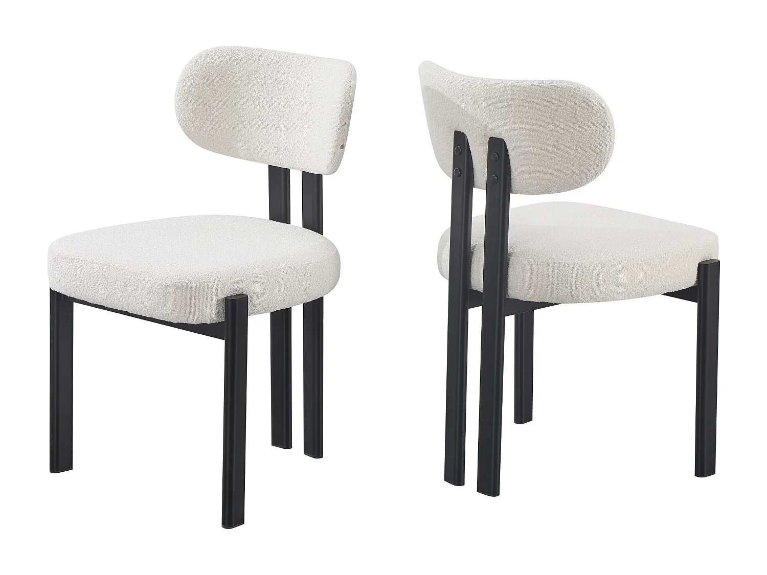 Lot de 2 chaises en tissu bouclette et métal noir - Beige et noir - NOA