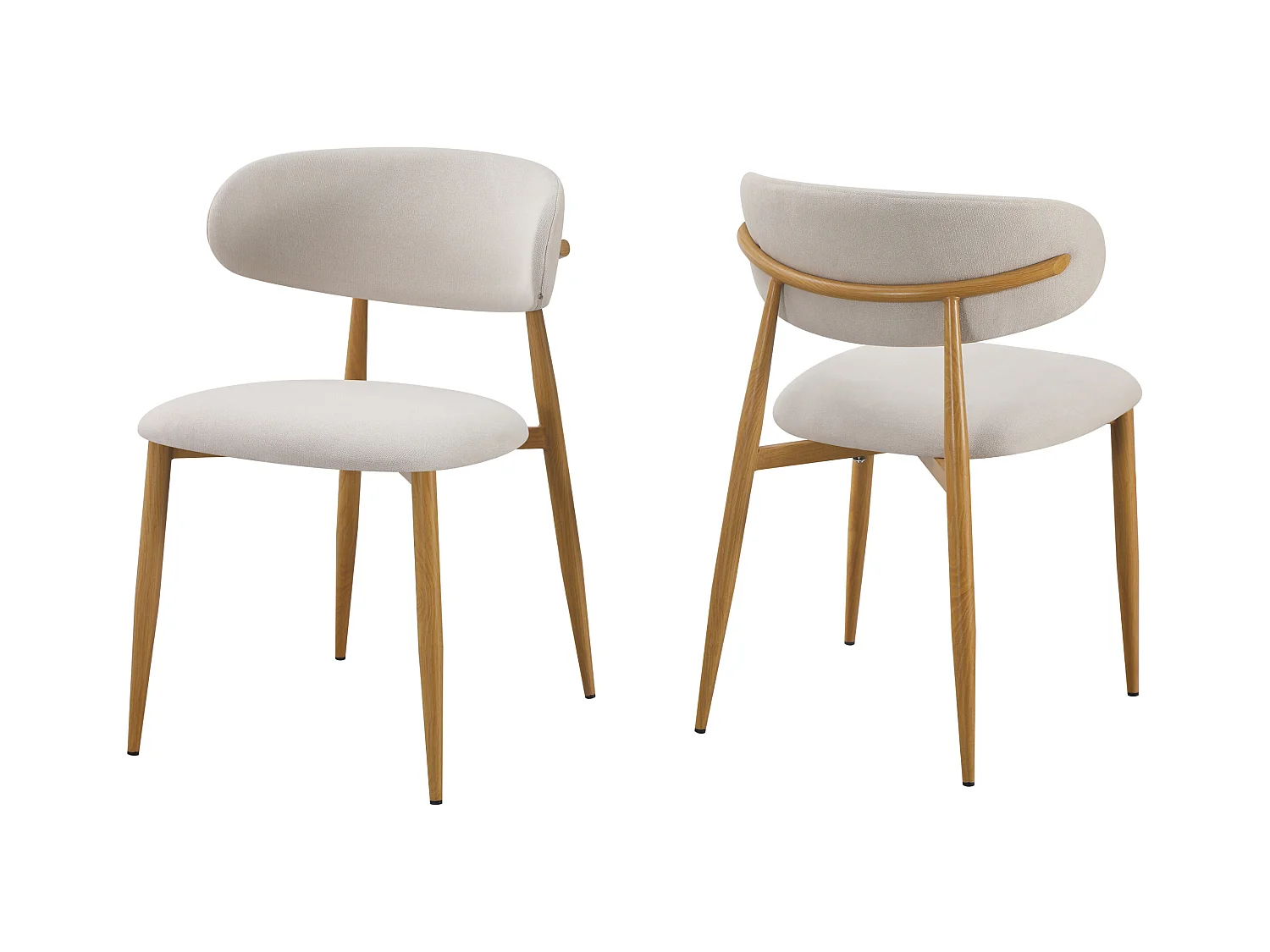 Lot de 2 chaises en tissu et effet bois chêne - Beige et naturel - LEA