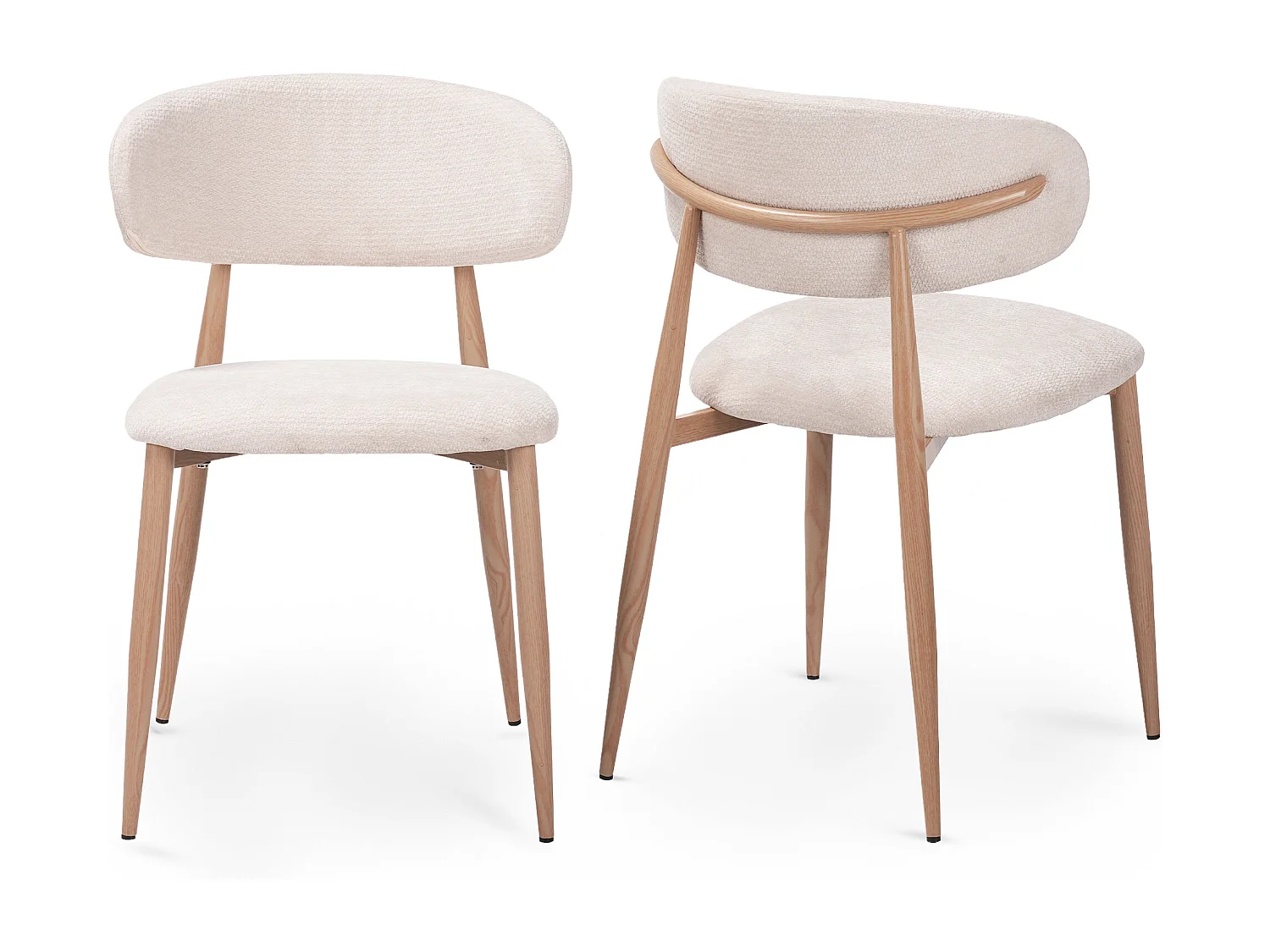 Lot de 2 chaises salle à manger - Tissu beige - Pieds effet bois chêne naturel clair - LEA