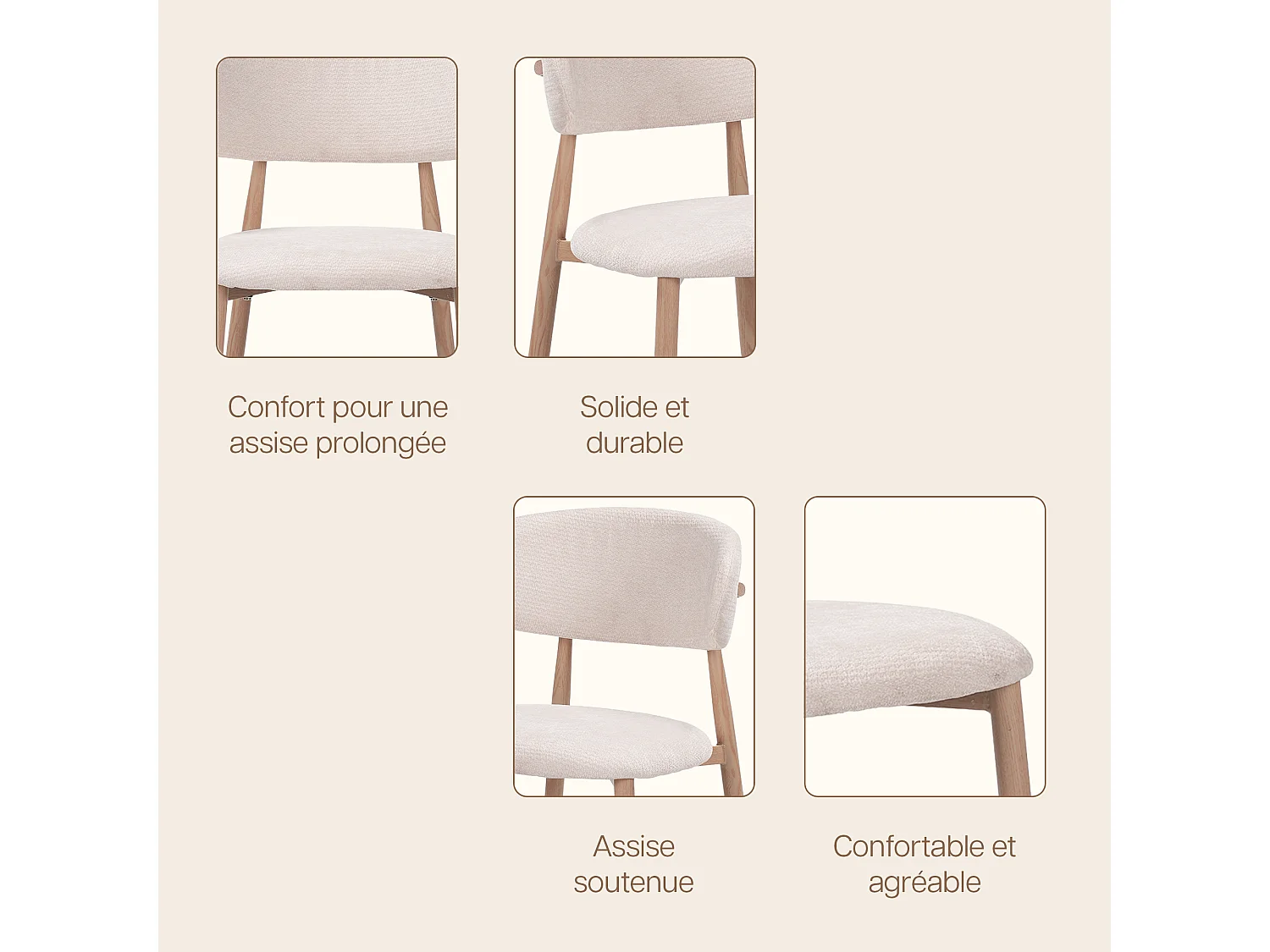 Lot de 2 chaises salle à manger - Tissu beige - Pieds effet bois chêne naturel clair - LEA