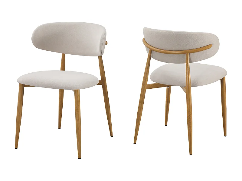 Lot de 2 chaises en tissu et effet bois chêne - Beige et naturel - LEA