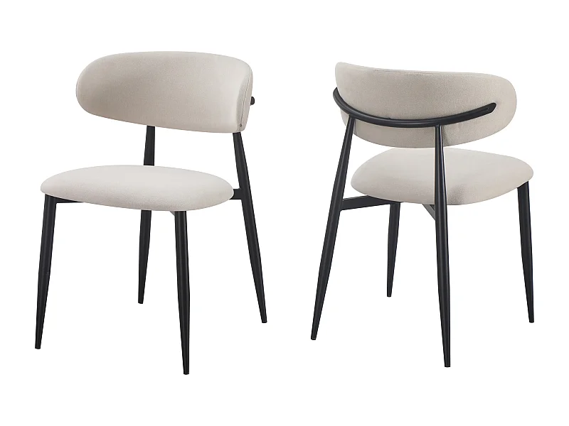 Lot de 2 chaises en tissu et métal noir - Beige et noir - LEA