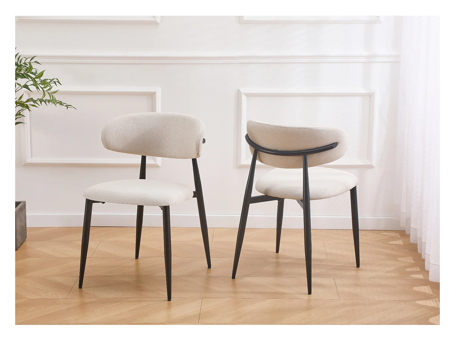 Lot de 2 chaises en tissu et métal noir - Beige et noir - LEA