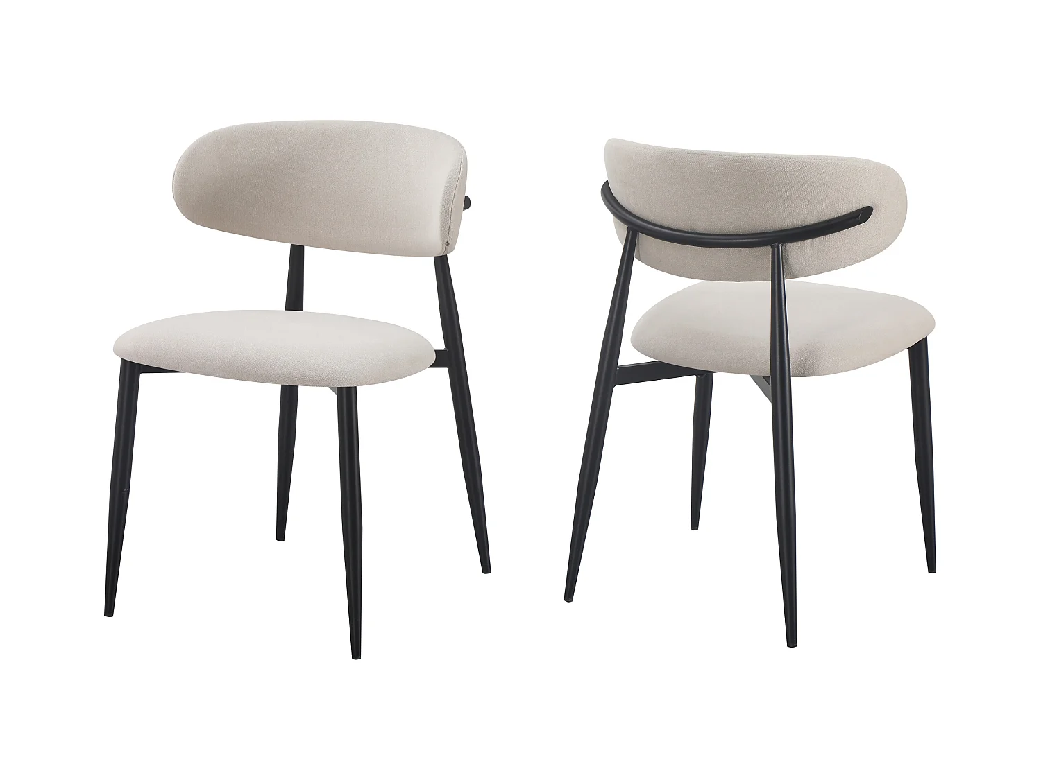 Lot de 2 chaises en tissu et métal noir - Beige et noir - LEA