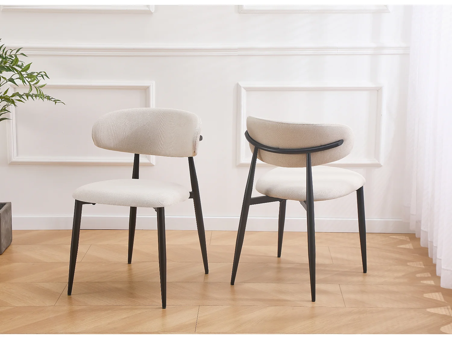 Lot de 2 chaises en tissu et métal noir - Beige et noir - LEA