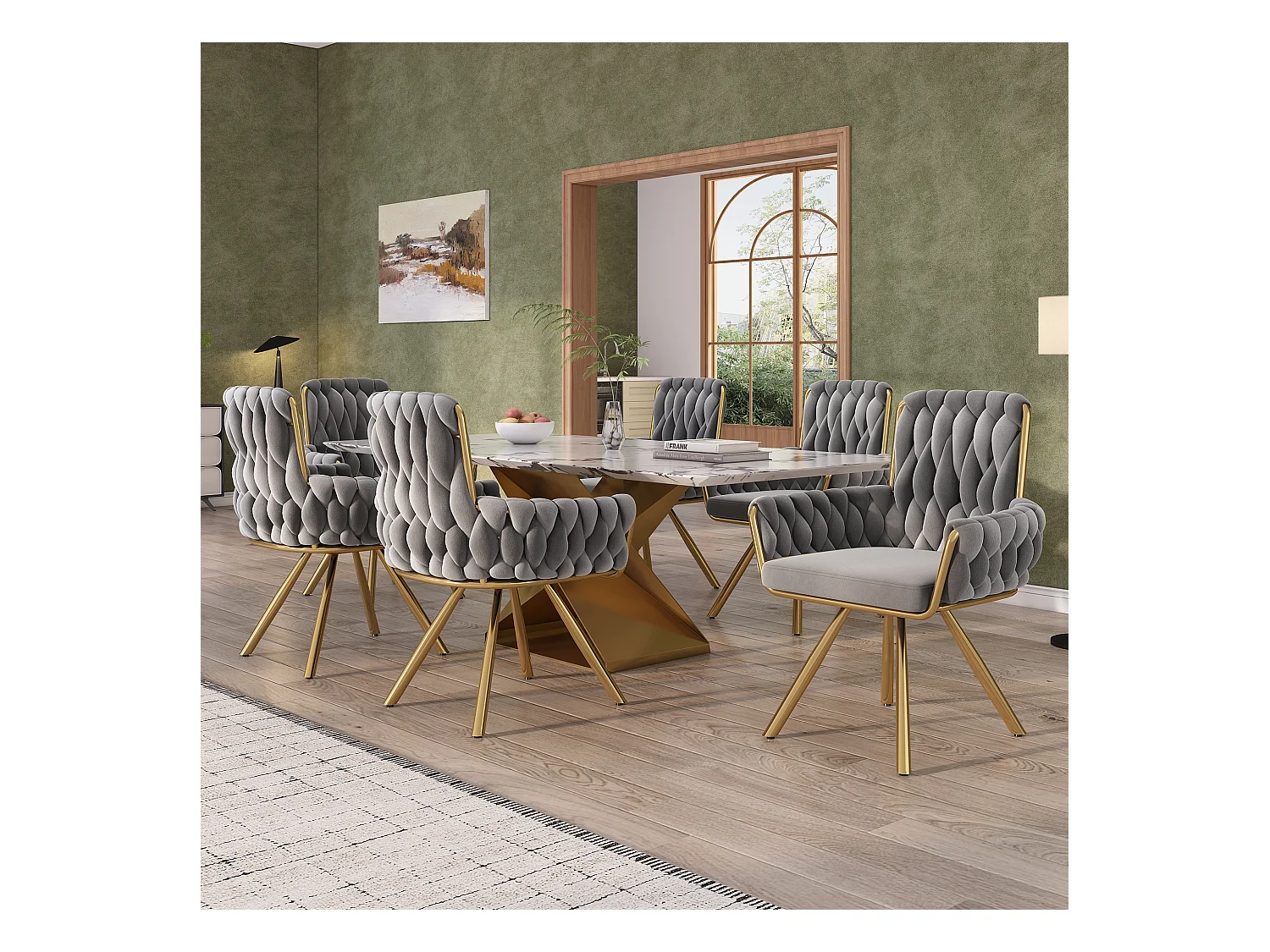 Set de 6 Chaises de Salle à Manger en Velours, Fauteuil de Bureau Luxueux, Pivotant, avec Accoudoirs et Structure Métallique, Gris