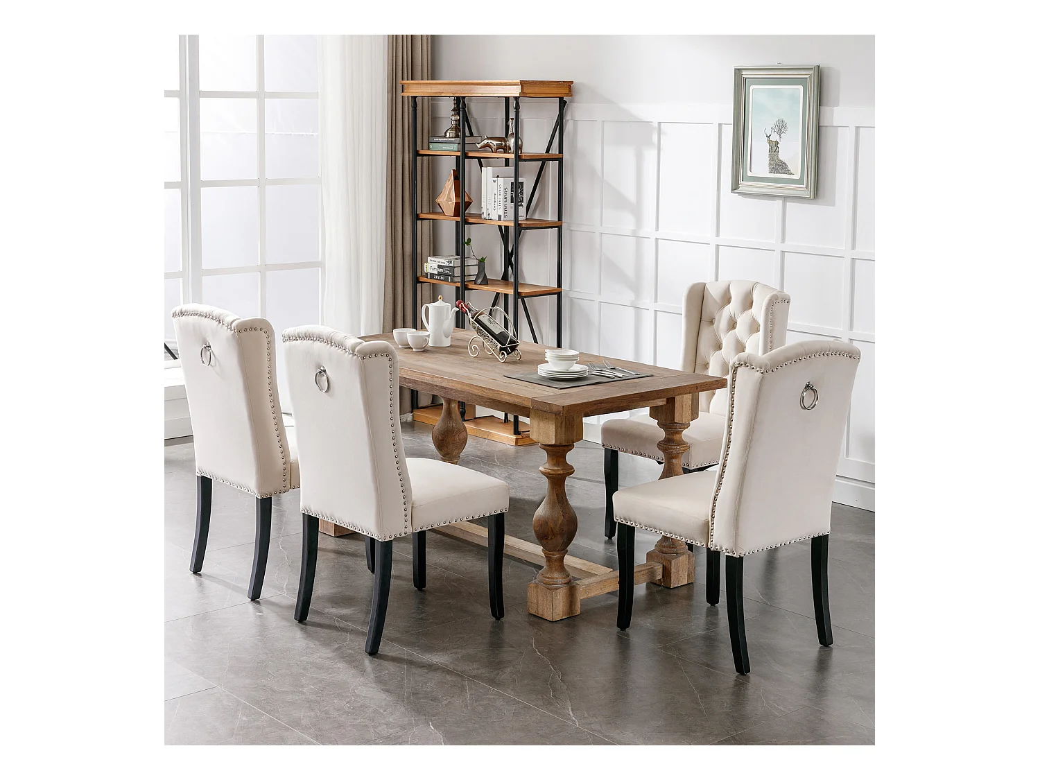 Chaise de salle à manger en velours, 4 pièces, pieds en chêne, design moderne, beige (L 103.68 x l 50.29 x H 46.36 cm)