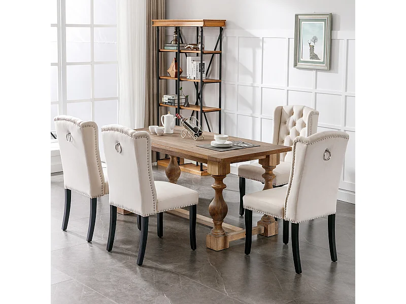 Chaise de salle à manger en velours, 4 pièces, pieds en chêne, design moderne, beige (L 103.68 x l 50.29 x H 46.36 cm)