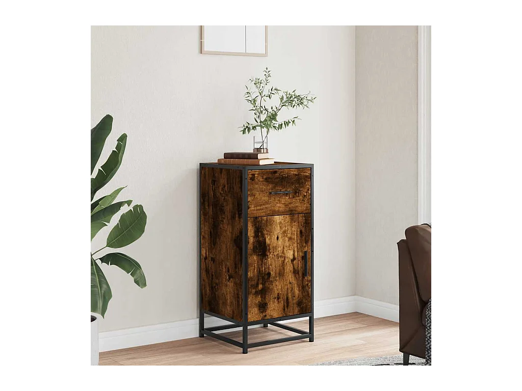 Buffet chêne fumé 35,5x35x76 cm bois d'ingénierie et métal