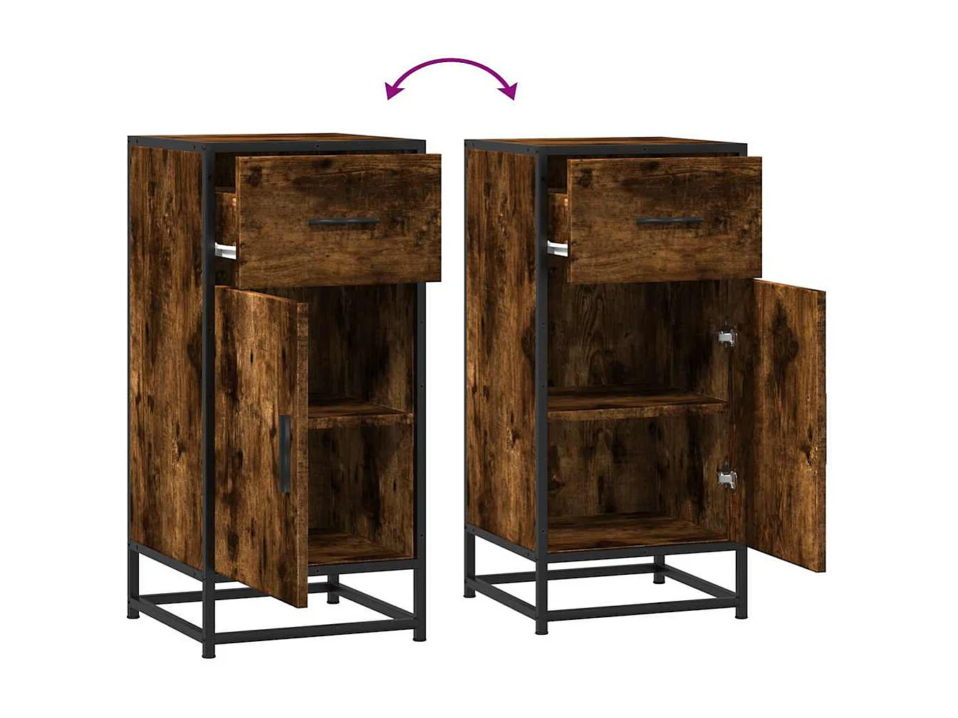 Buffet chêne fumé 35,5x35x76 cm bois d'ingénierie et métal