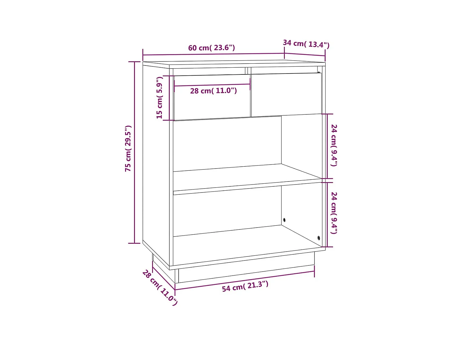 Armoire console 60x34x75 cm Bois de pin solide