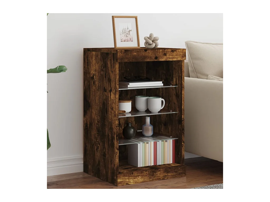 Buffet avec lumières LED chêne fumé 41x37x67 cm