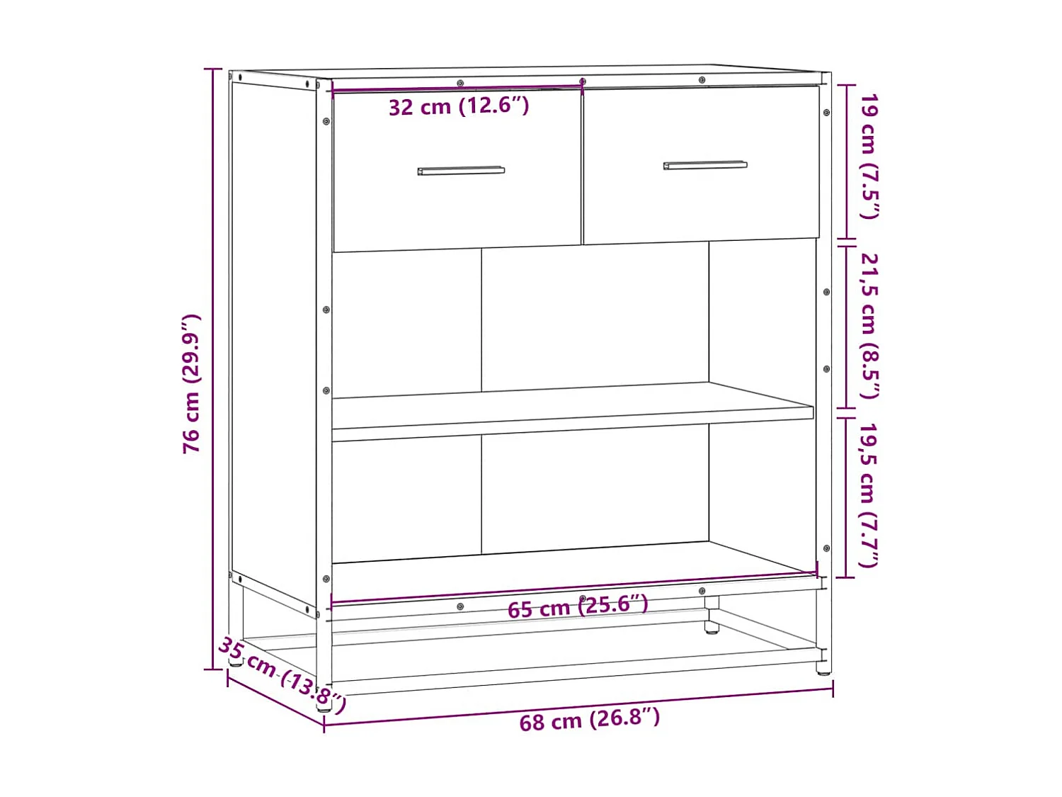 Buffet chêne marron 68x35x76 cm bois d'ingénierie