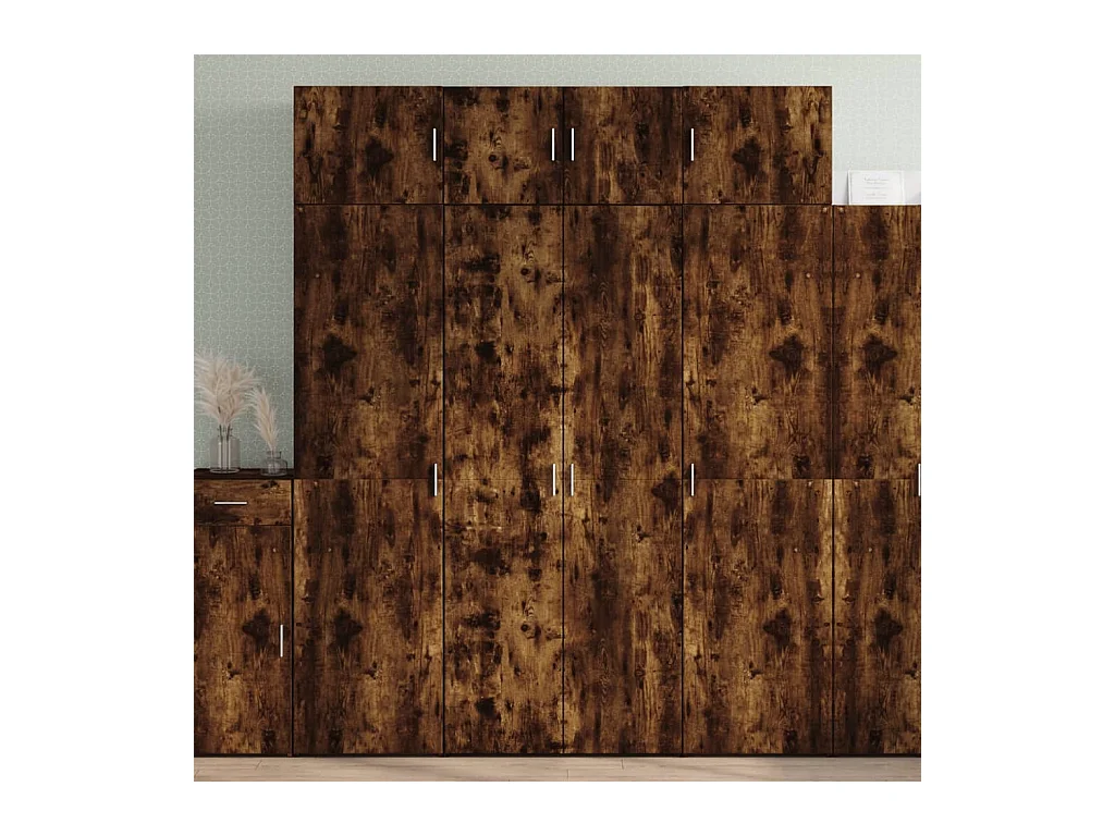 Buffet haut chêne fumé 80x42,5x185 cm bois d'ingénierie