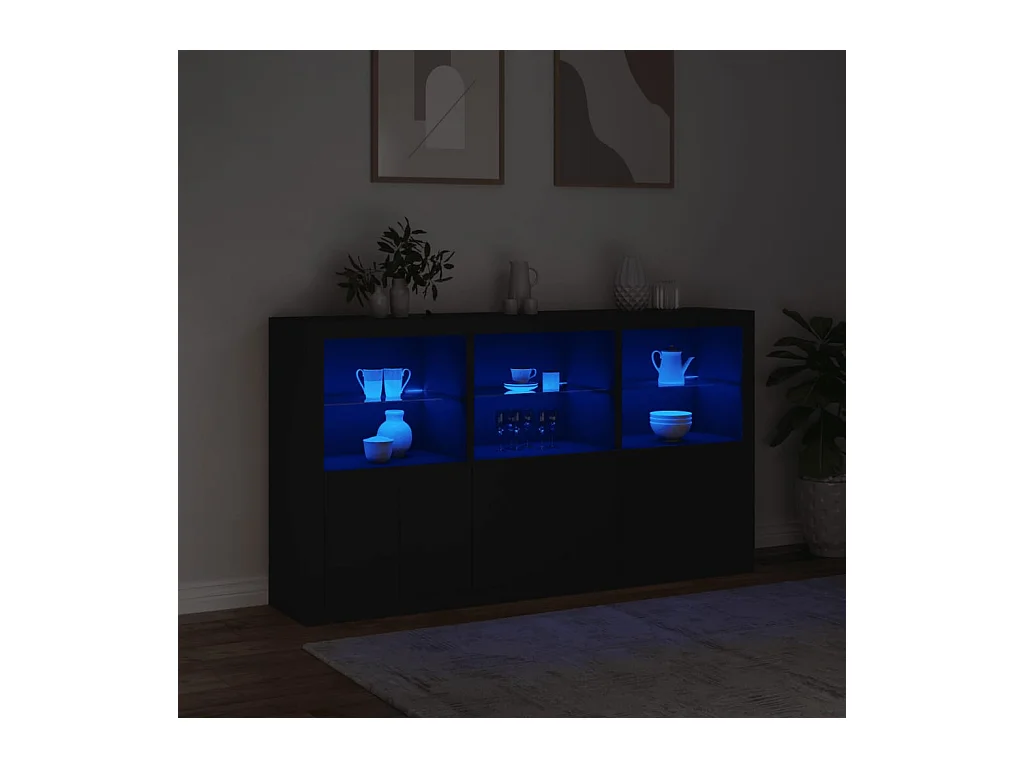 Buffet avec lumières LED noir 181,5x37x100 cm