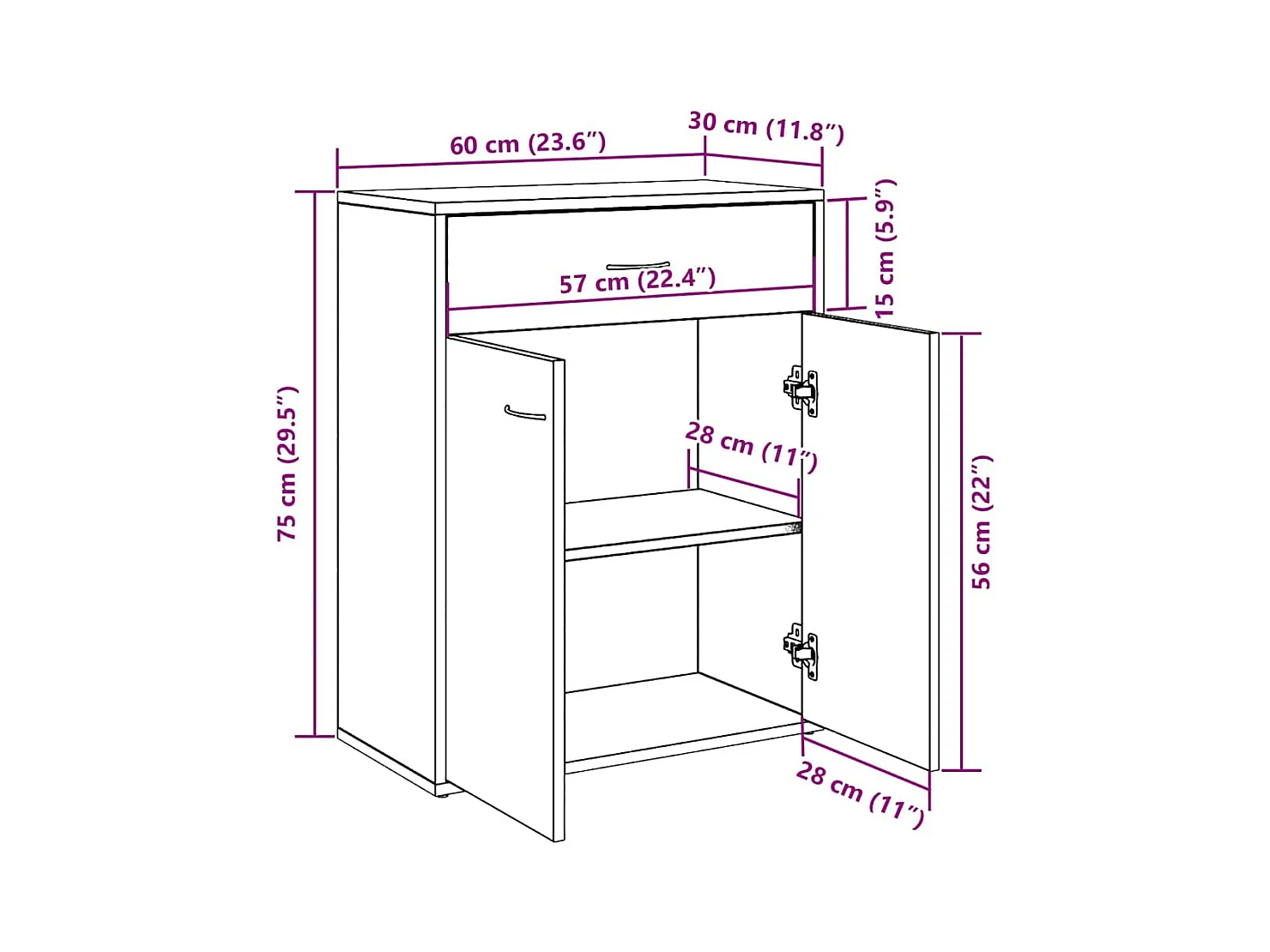 Buffet vieux bois 60x30x75 cm bois d'ingénierie
