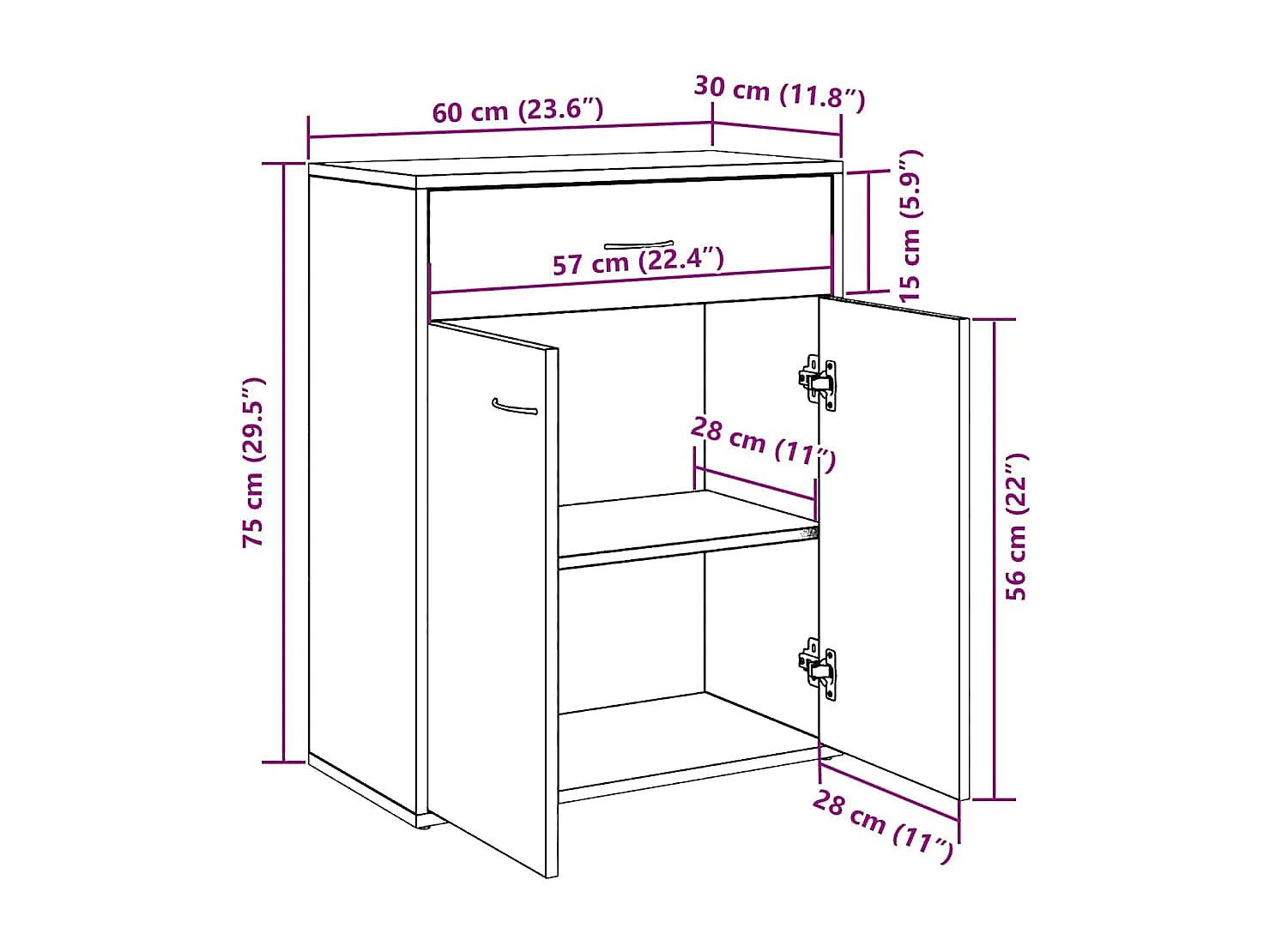 Buffet vieux bois 60x30x75 cm bois d'ingénierie