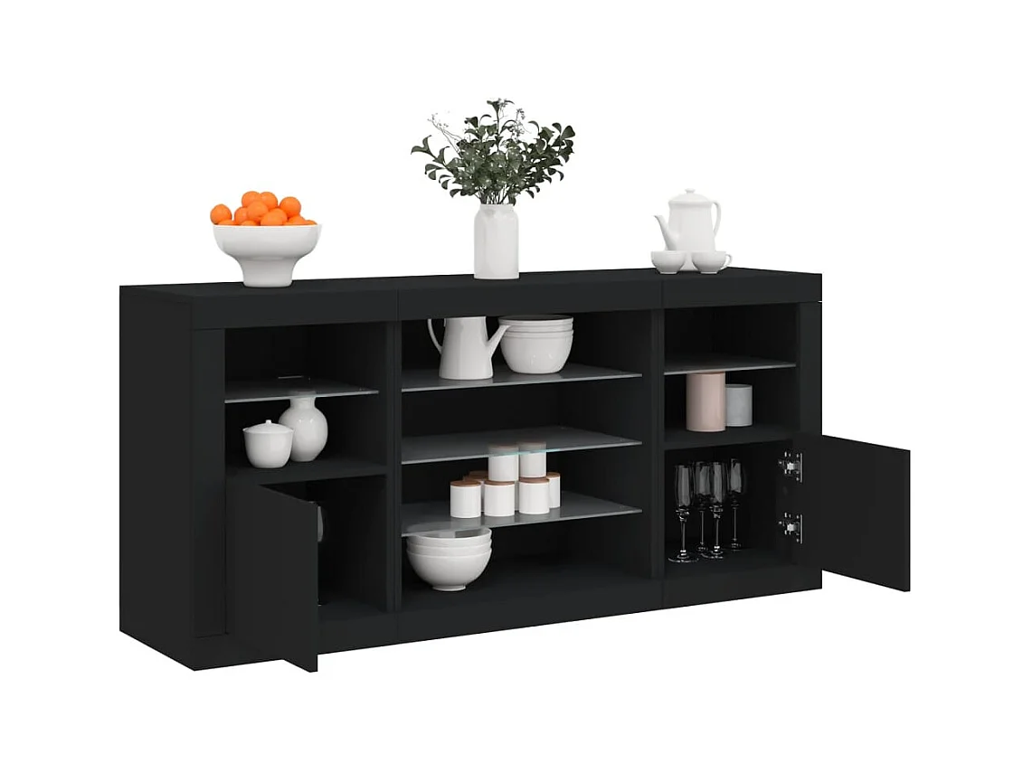 Buffet avec lumières LED noir 142,5x37x67 cm