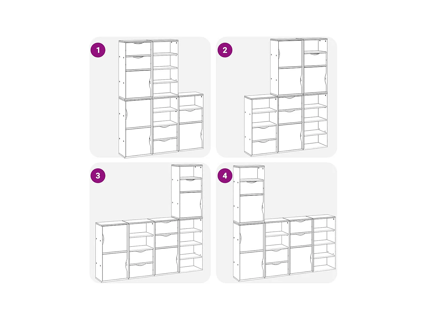 Armoires latérales 5 pcs ODDA blanc 40x24x79 cm bois massif pin