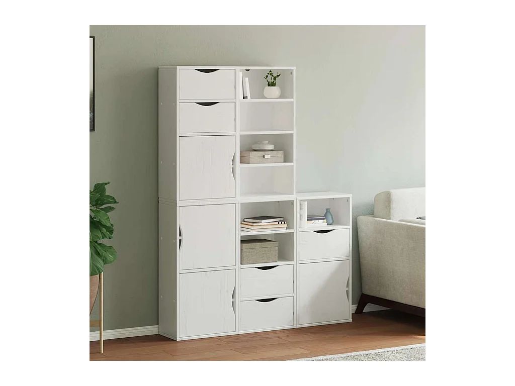 Armoires latérales 5 pcs ODDA blanc 40x24x79 cm bois massif pin