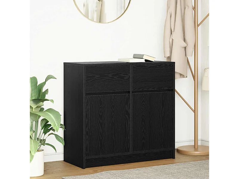 Aparador con cajón roble negro 80x34x76 cm madera de ingeniería