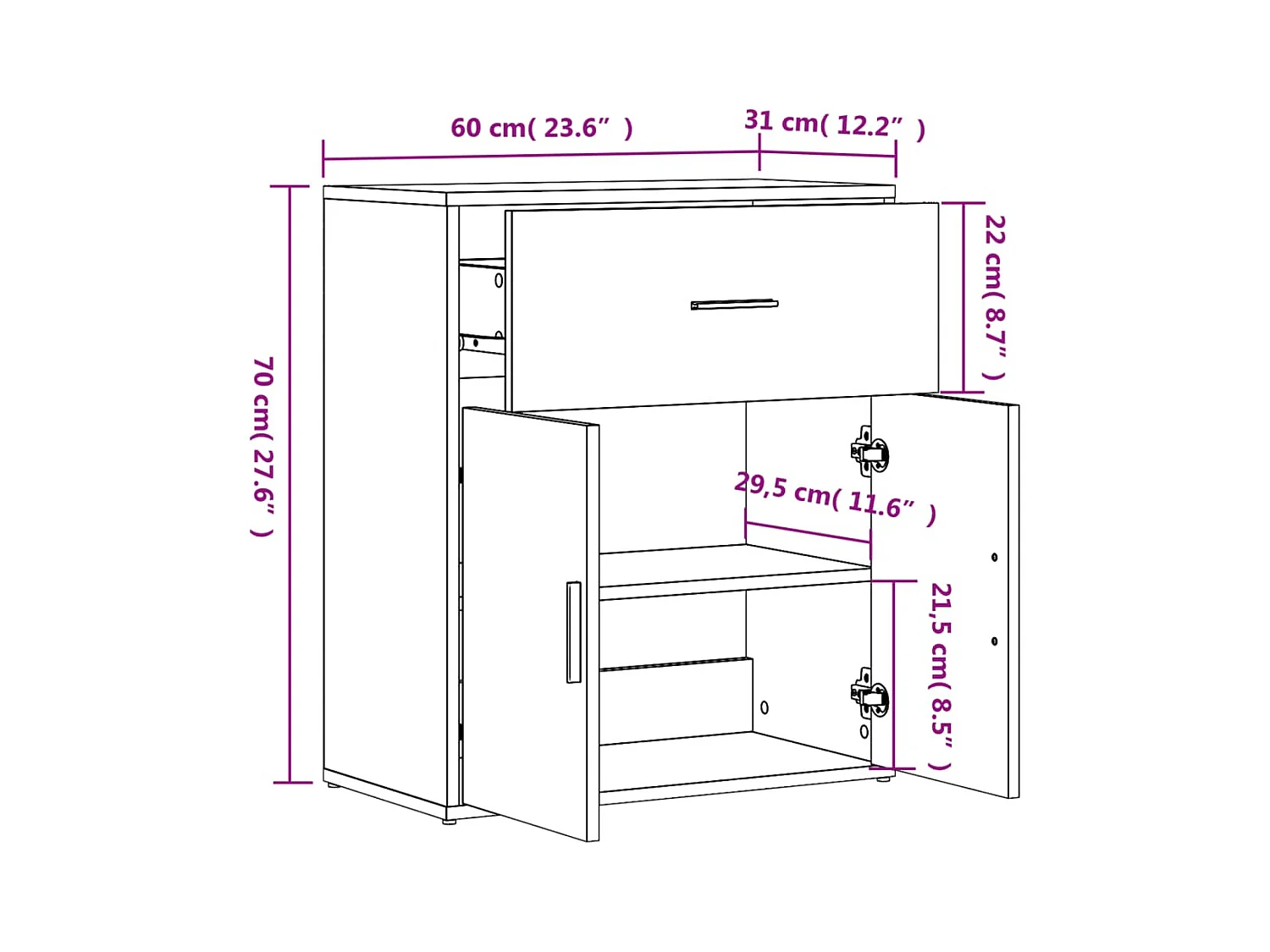 Buffets 2 pcs blanc 60x31x70 cm bois d'ingénierie